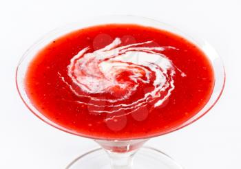 Chilled strawberry puree in martini glass
