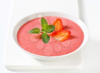 Bowl of chilled strawberry soup