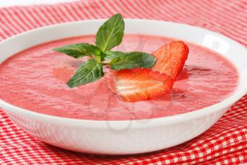 Bowl of chilled strawberry soup