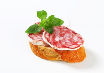 Crispy canape with French dry sausage