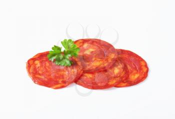 Spanish sausage seasoned with smoked pimenton - thin slices