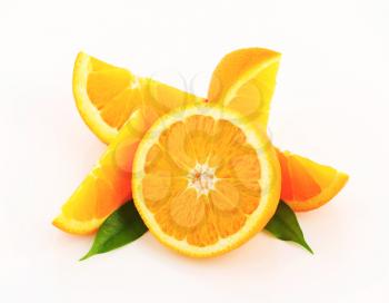 Cut orange fruit - half and wedges