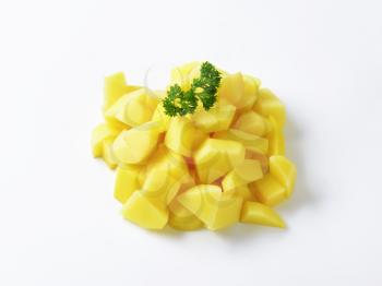 Pile of diced raw potatoes