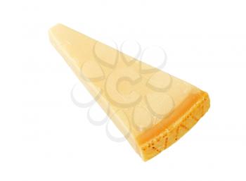 Wedge of Parmesan cheese on white background