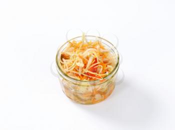 Pickled cabbage salad in a small glass jar