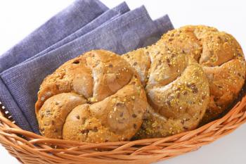 whole wheat bread buns in basket