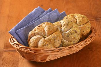 whole wheat bread buns in basket