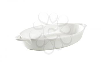 Oval white ceramic dish isolated on white