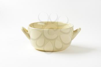 Beige ceramic soup bowl with two handles