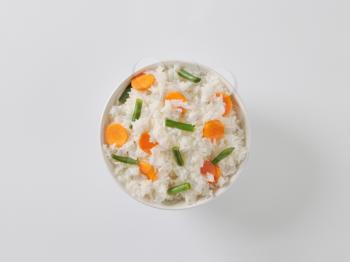 Bowl of Jasmine rice with carrot and string beans