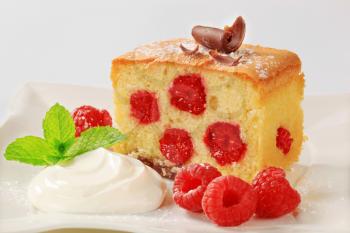 Raspberry sponge cake with whipped cream