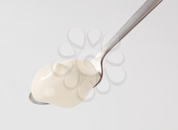 Spoonful of smooth plain yogurt