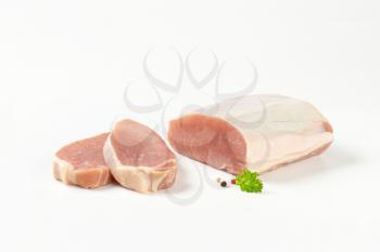 Raw boneless pork loin and cutlets
