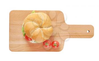 bulkie roll with cottage cheese, lettuce and  cherry tomatoes