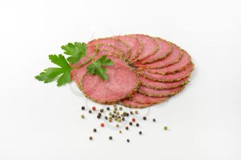 thin sliced salami with green pepper crust