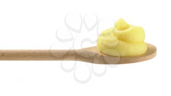 swirl of potato puree on wooden spoon