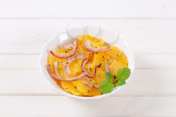 bowl of Sicilian orange salad with onion and pepper