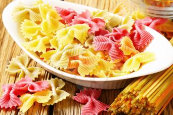 Flavored and colored bow tie pasta