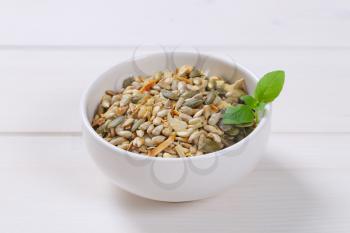 Mix of pumpkin and sunflower seeds with pine nuts and chopped almonds