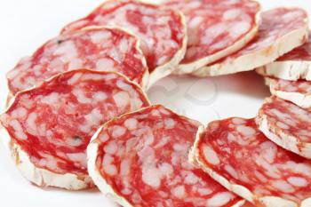 Slices of Saucisson Sec - French dry sausage