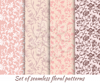 Set of floral seamless patterns in vintage style. It can be used to create wallpaper, textile, background