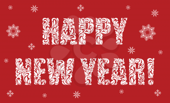 Greeting card or poster Happy New Year. Text made of floral elements.