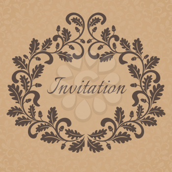 Vintage Invitation template. Frame decorated with oak leaves and acorns