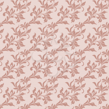 Elegant seamless pattern. Tracery of swirls and leaves on a pink background. Vintage style
