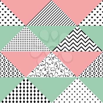 Seamless pattern of triangles with different textures. The pattern can be used for printing on textiles, wallpaper, packaging
