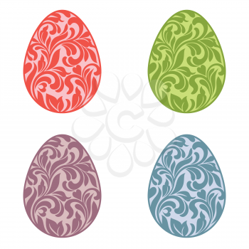 Set of Easter eggs with floral pattern isolated on a white background
