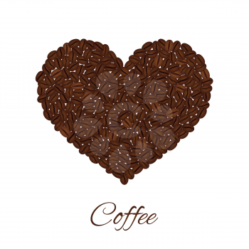 Heart created from coffee beans isolated on a white background