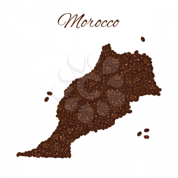 Map of Morocco created from coffee beans isolated on a white background.