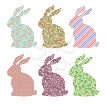 Set of Easter rabbits with different pattern isolated on a white background