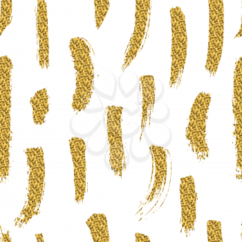 Seamless pattern. Brush stroke with golden glitter isolated on white background
