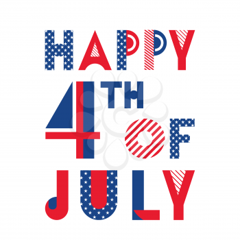 Happy 4 th of July. Independence Day of the USA. Poster or banner in memphis style of 80s-90s. Trendy geometric font