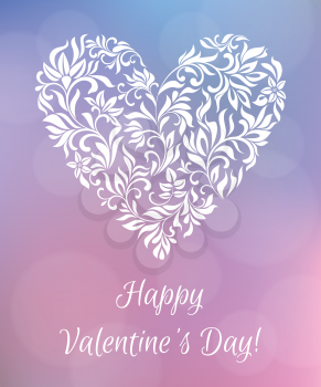 Happy Valentines day. Heart of flowers. Delicate blurred background of pink and blue tones with bokeh. A gentle romantic design. Suitable for postcards