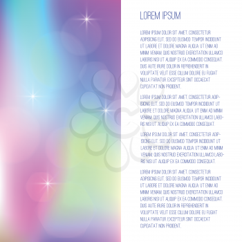 Template for a booklet with a holographic background and space for text. Holographic abstract background with stars.