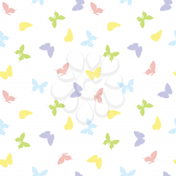 Seamless pattern. Butterflies of light colors isolated on a white background.  Ideal for kids textile print, wallpapers, wrapping paper