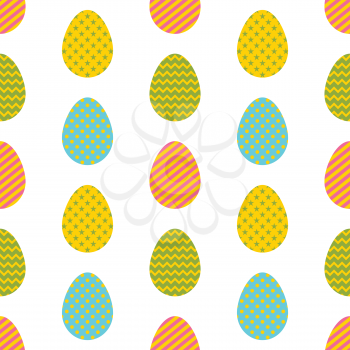Seamless pattern. Easter eggs with different geometric ornaments isolated on a white background.  Memphis style of 80s-90s.