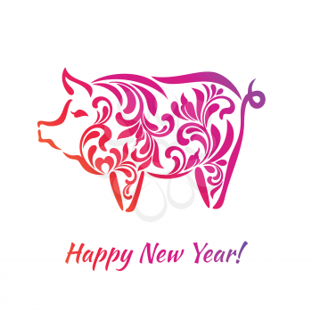 Pig, symbol of 2019 on the Chinese calendar isolated on a white background
