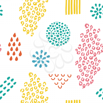 Seamless pattern. Different hand drawn elements and leopard print isolated on the white background. 