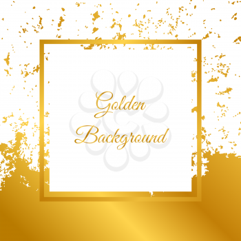 Golden frame and spots of paint isolated on white background. Design for greeting card, banner, invitation, cover, brochures, flyers.