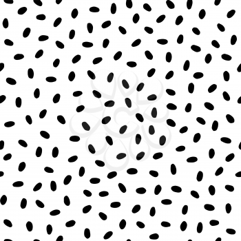 Seamless pattern. Black oval spots in a chaotic manner isolated on white background. Art texture. Texture for print, wallpaper, home decor, textile, package design, invitation or website background.