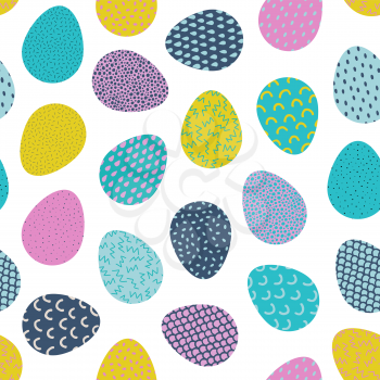 Seamless pattern. Easter eggs with different hand drawn ornaments isolated on the white background. Texture for print, wallpaper, home decor, textile, package design or invitation. 