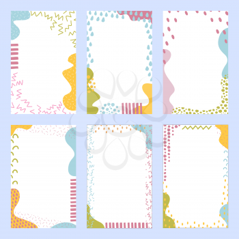 Set of sweet colorful backgrounds with hand drawn elements. Doodle art. Suitable for print, greeting card, banner, poster, label, package design