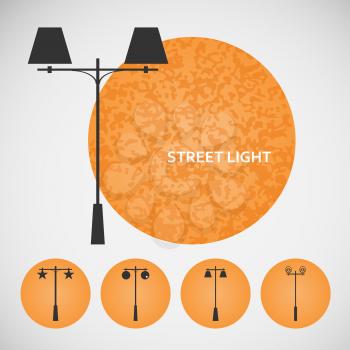 Set vintage street lights on colored backgrounds.