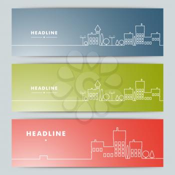 Set of banners with contour urban landscape.
