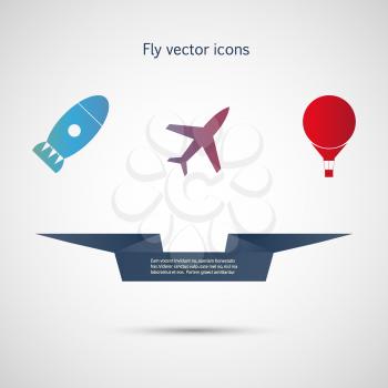 Flat vector icons aircraft, missiles and balloon.