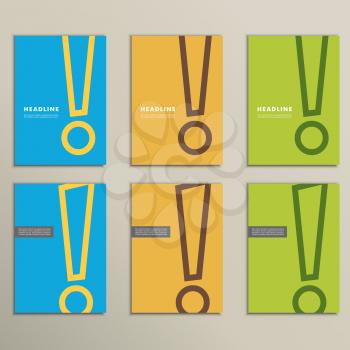 Set of patterns brochures with an exclamation mark.