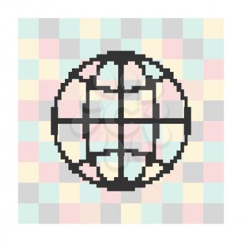Vector pixel icon globe on a square background.